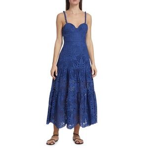 FARM Rio Deep Blue Palm Tree Richilier Midi Dress